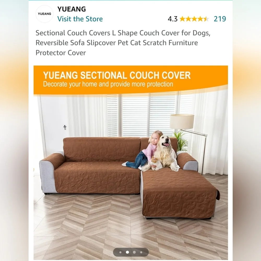 Sectional Couch Covers L Shape Couch Cover for Dogs, Reversible Sofa Slipcover